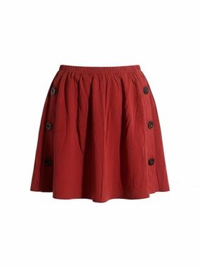 Toluca A-Line Skirt in Bold Brick Red with Button Accents. Viscose-Linen Blend.